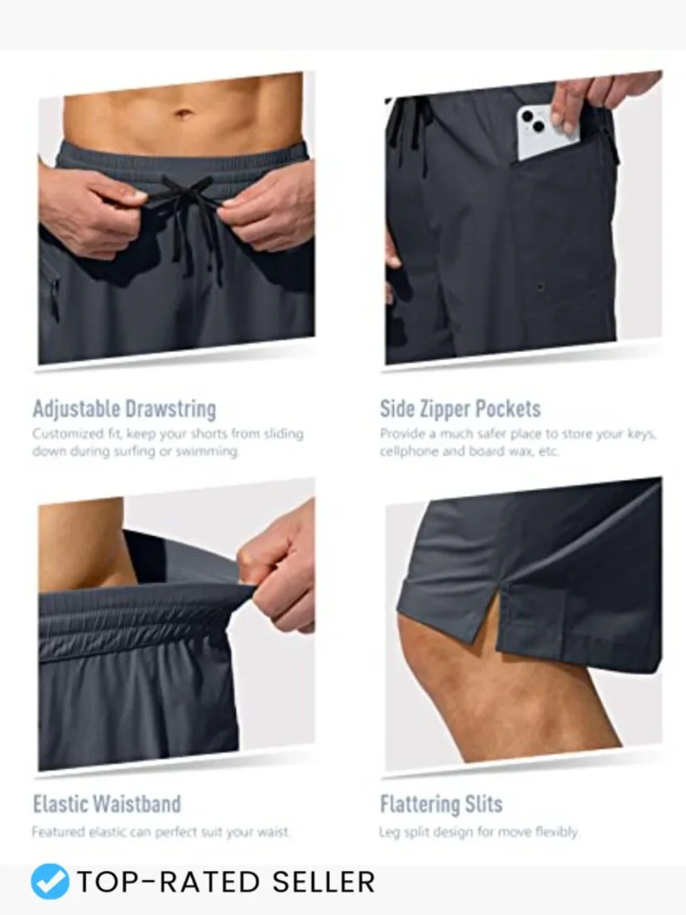 Men's Board Shorts Quick Dry Swim Trunks with Zipper Pockets UPF 50